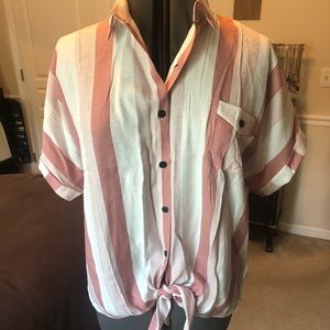 NWOT Shein White & Pink Striped Top